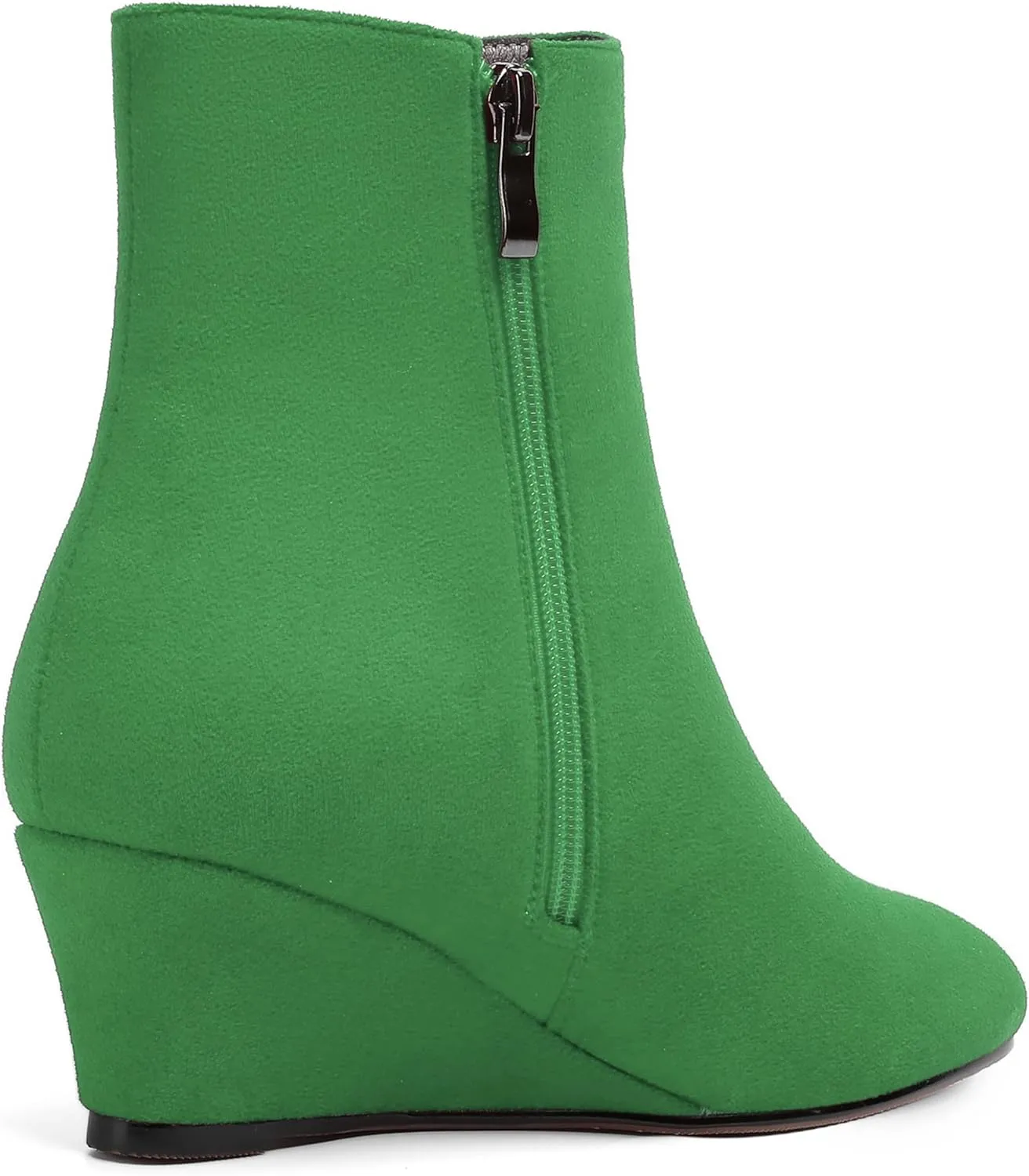 MERRORI Womens Casual Zip Suede Wedge Booties Office Round Toe Wedge Booties Low Heel Ankle High Boots 2 Inch