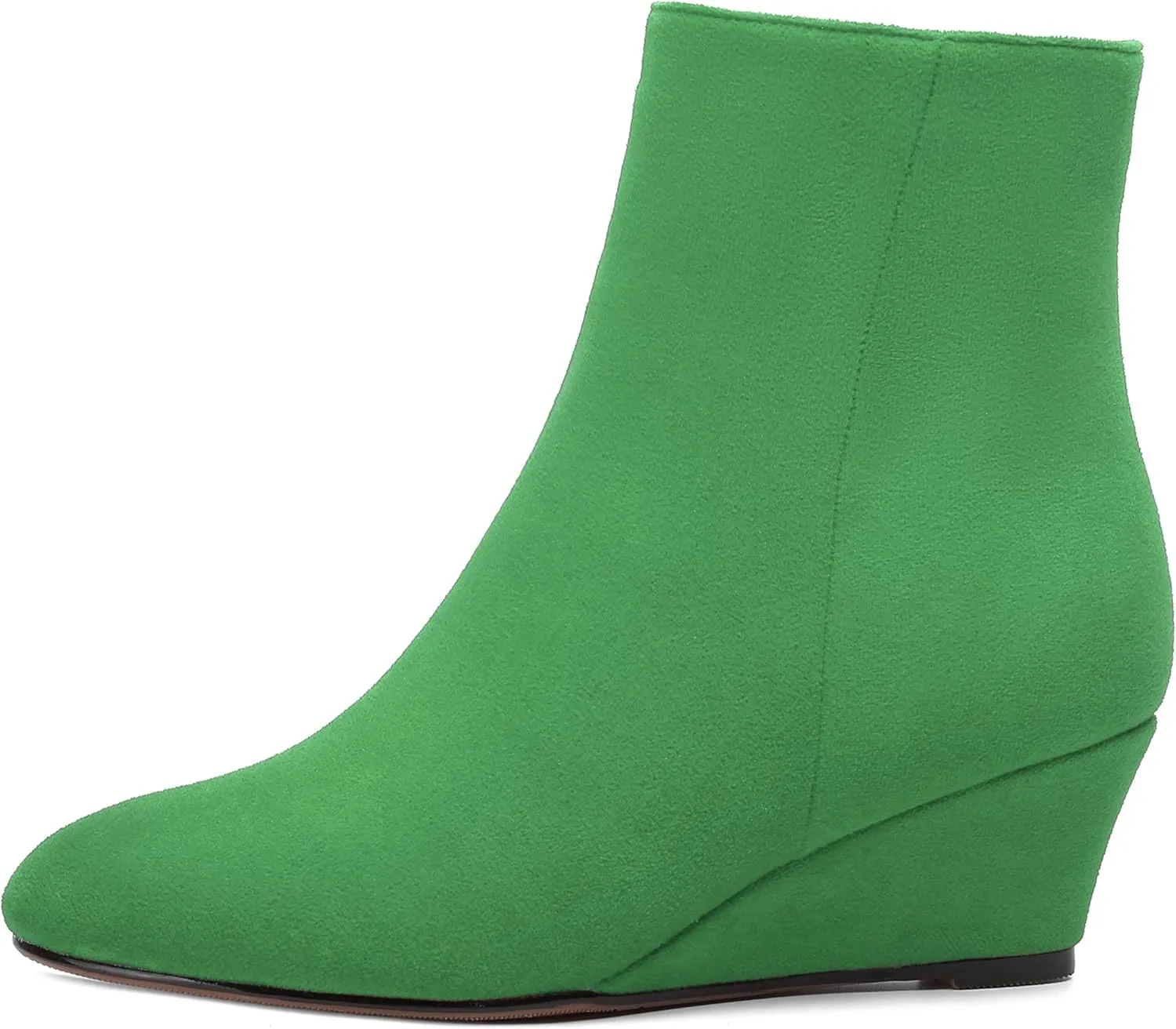 MERRORI Womens Casual Zip Suede Wedge Booties Office Round Toe Wedge Booties Low Heel Ankle High Boots 2 Inch