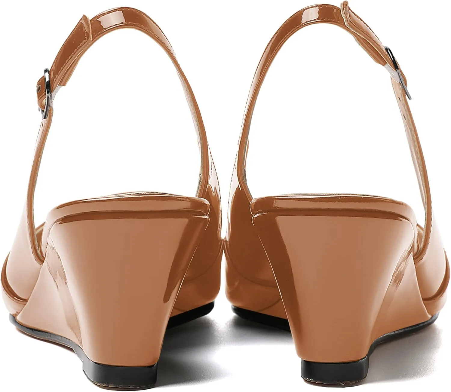 MERRORI Women's Patent Office Solid Slingback Casual Pointed Toe Buckle Wedge Low Heel Pumps Shoes 2 Inch
