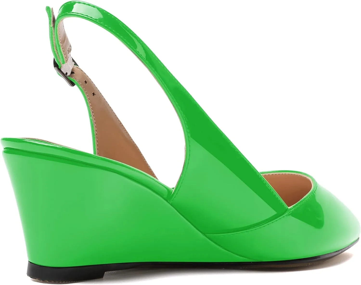 MERRORI Women's Patent Office Solid Slingback Casual Pointed Toe Buckle Wedge Low Heel Pumps Shoes 2 Inch