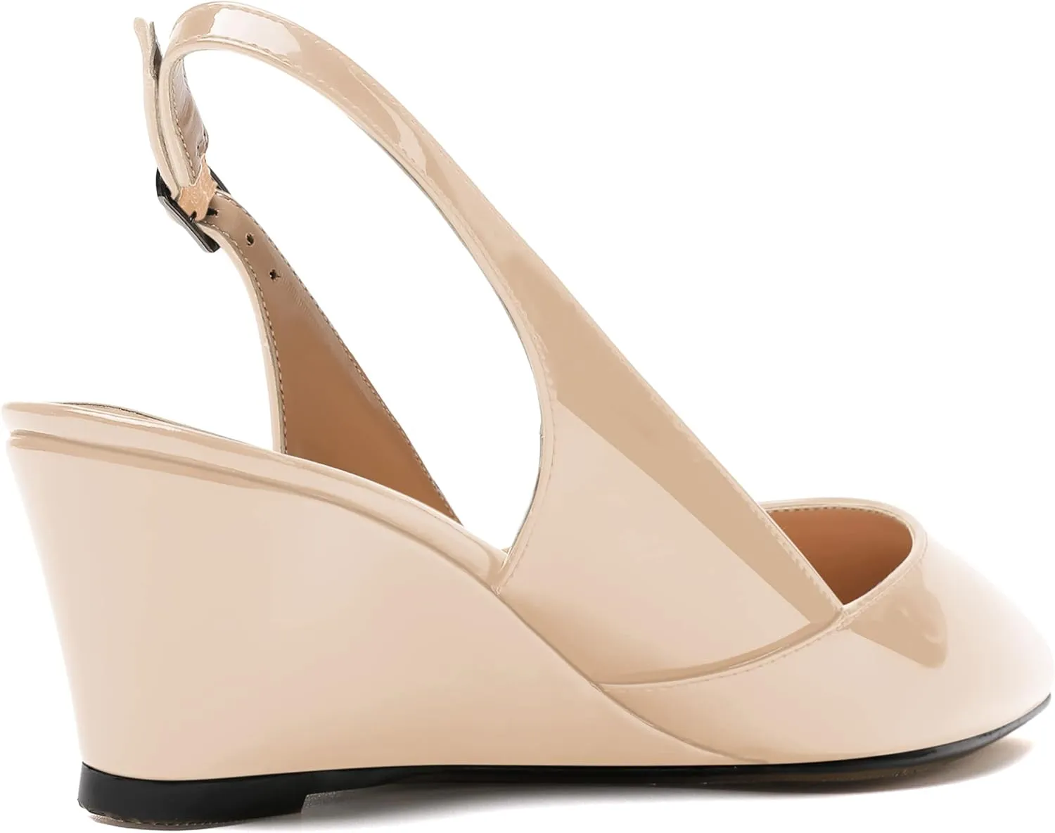 MERRORI Women's Patent Office Solid Slingback Casual Pointed Toe Buckle Wedge Low Heel Pumps Shoes 2 Inch
