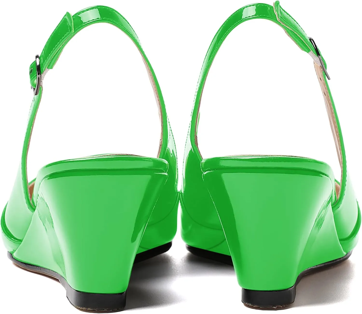 MERRORI Women's Patent Office Solid Slingback Casual Pointed Toe Buckle Wedge Low Heel Pumps Shoes 2 Inch
