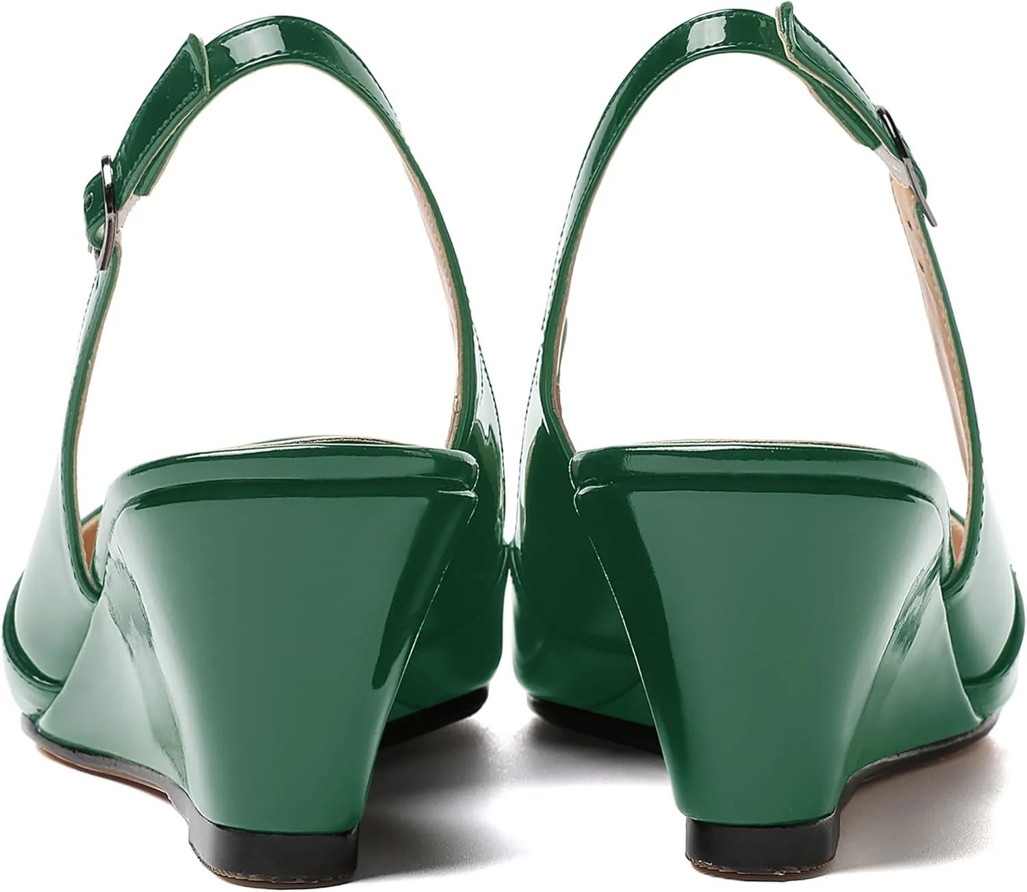 MERRORI Women's Patent Office Solid Slingback Casual Pointed Toe Buckle Wedge Low Heel Pumps Shoes 2 Inch