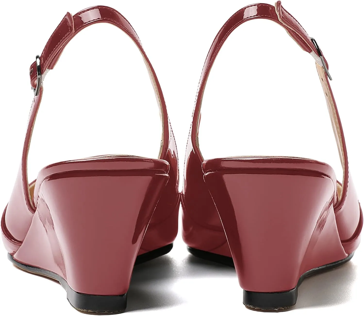 MERRORI Women's Patent Office Solid Slingback Casual Pointed Toe Buckle Wedge Low Heel Pumps Shoes 2 Inch