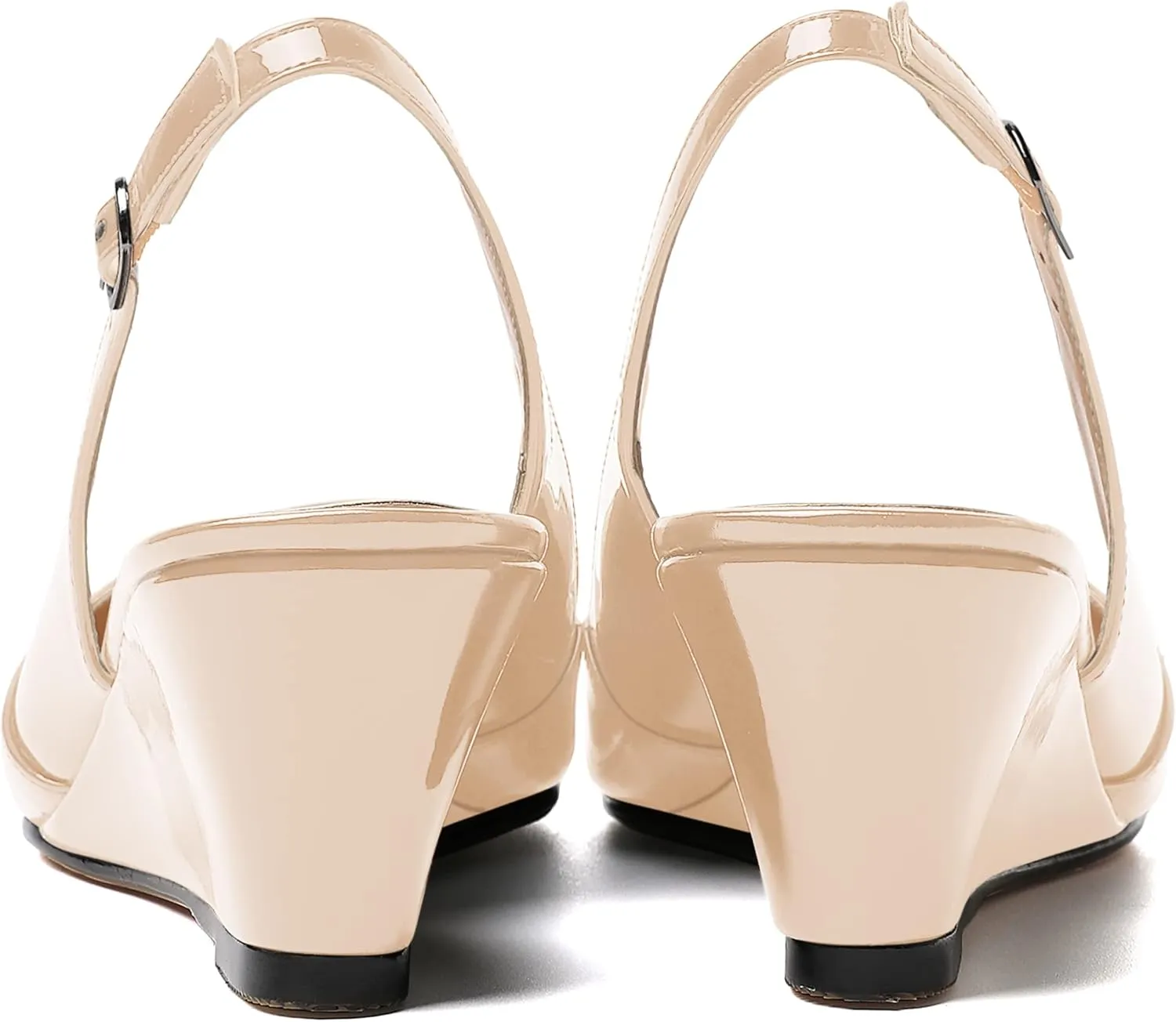 MERRORI Women's Patent Office Solid Slingback Casual Pointed Toe Buckle Wedge Low Heel Pumps Shoes 2 Inch