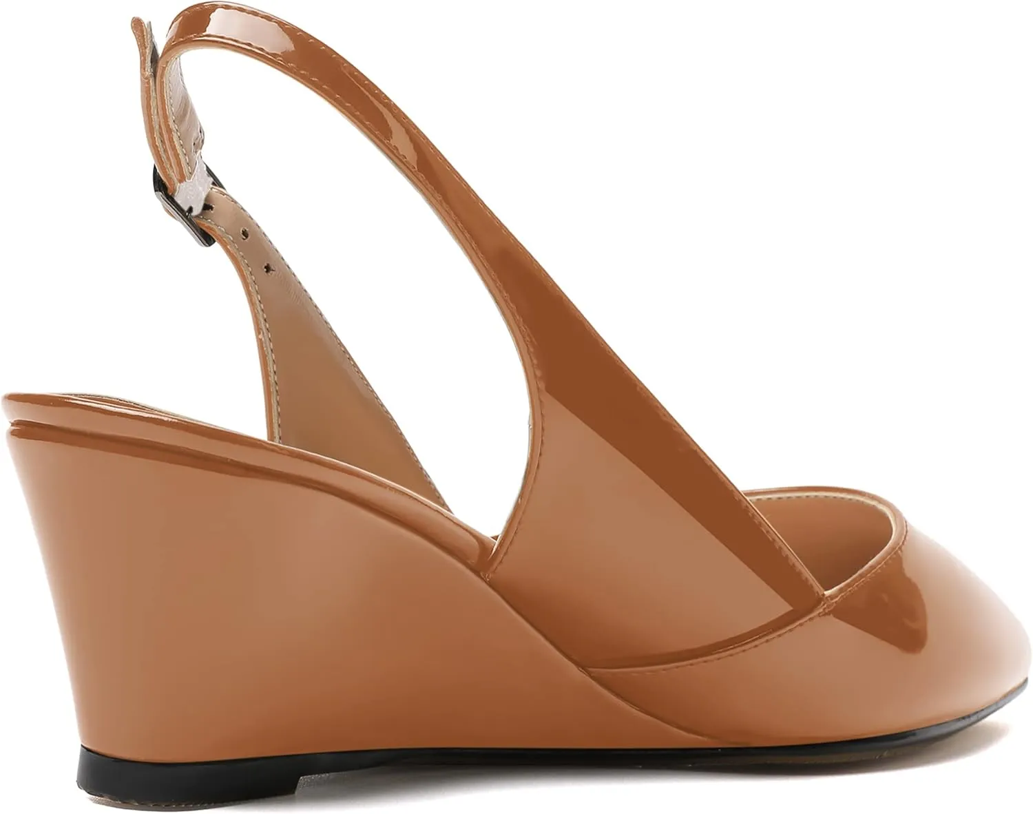 MERRORI Women's Patent Office Solid Slingback Casual Pointed Toe Buckle Wedge Low Heel Pumps Shoes 2 Inch