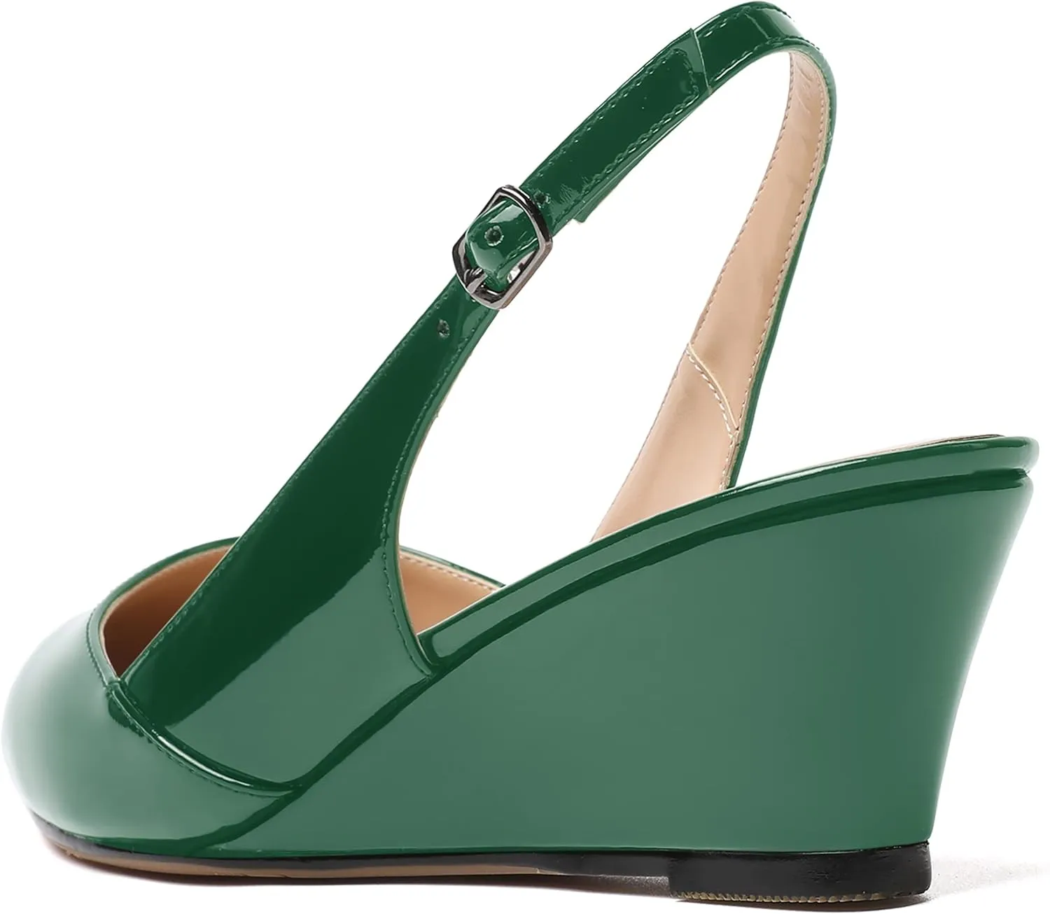 MERRORI Women's Patent Office Solid Slingback Casual Pointed Toe Buckle Wedge Low Heel Pumps Shoes 2 Inch