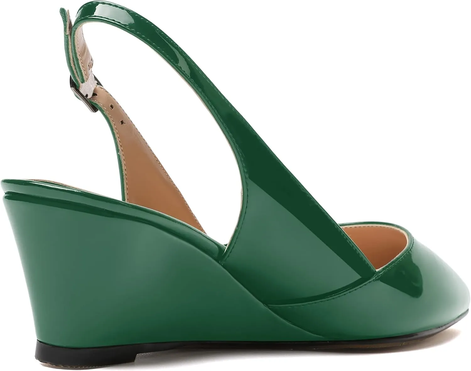 MERRORI Women's Patent Office Solid Slingback Casual Pointed Toe Buckle Wedge Low Heel Pumps Shoes 2 Inch