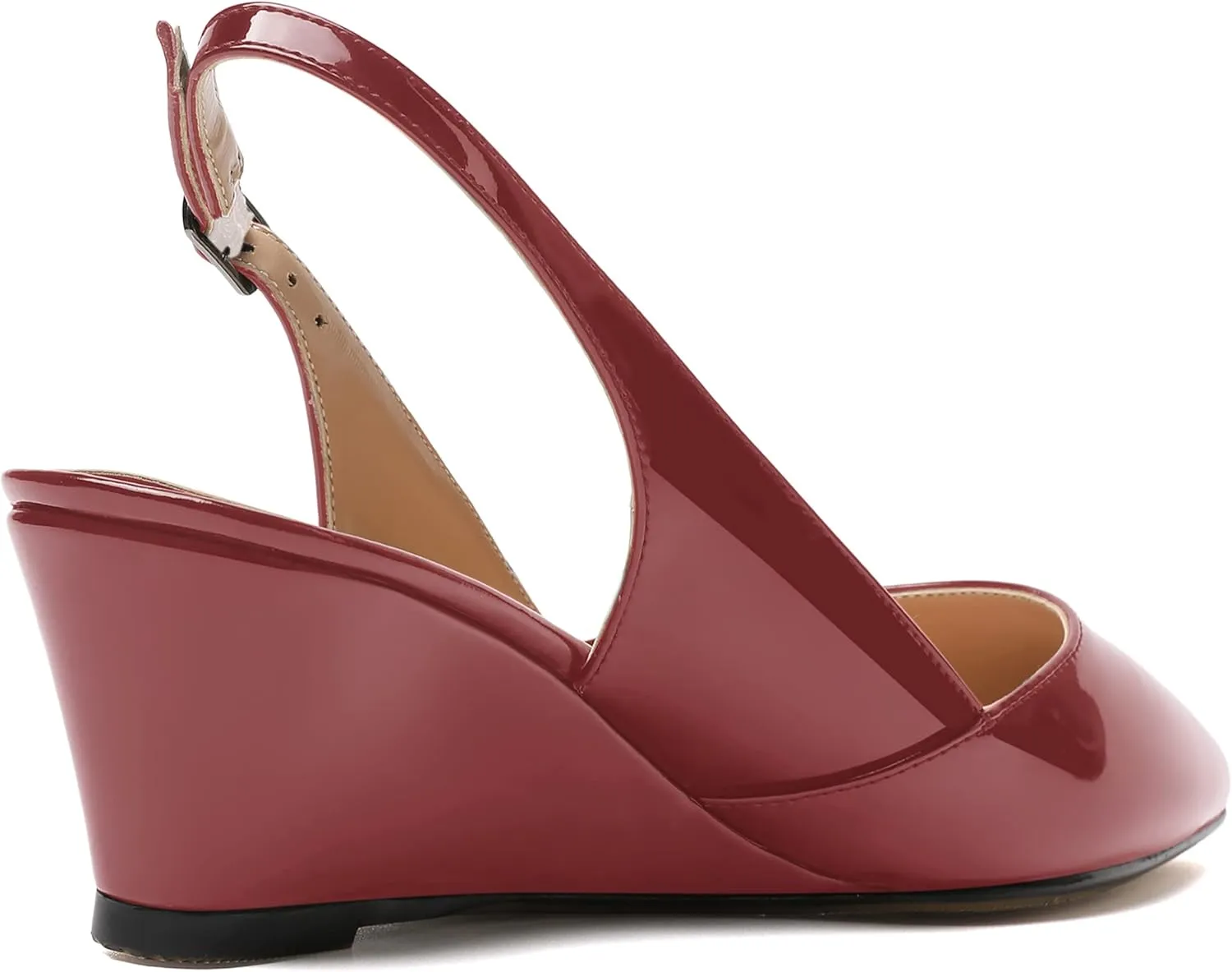 MERRORI Women's Patent Office Solid Slingback Casual Pointed Toe Buckle Wedge Low Heel Pumps Shoes 2 Inch