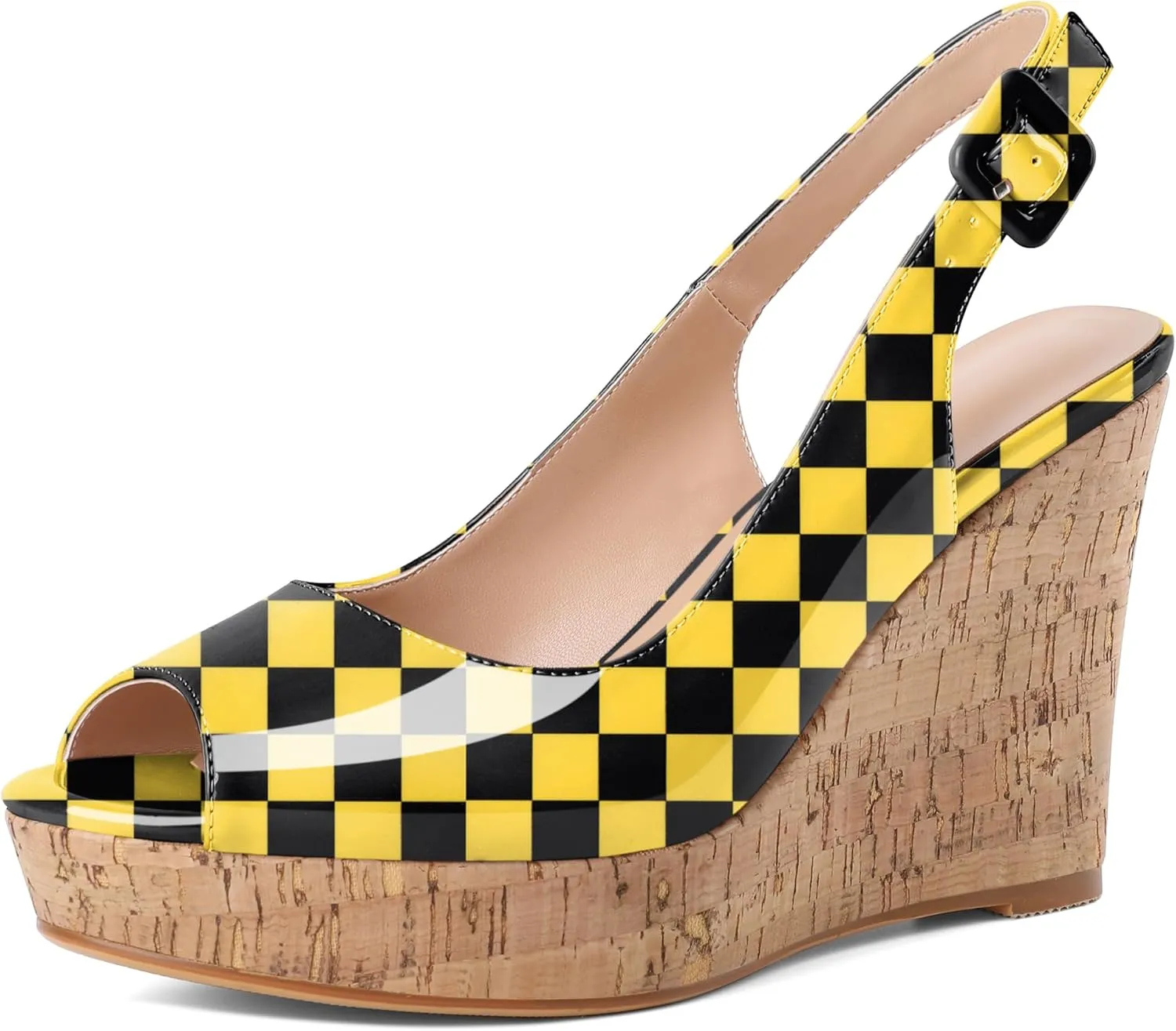 Mettesally Womens Slingback Heels High Wedge Platform Sandals Peep Round Toe 3.9 Inch Cork Sole Pumps Elegant Summer Office Dress Shoes