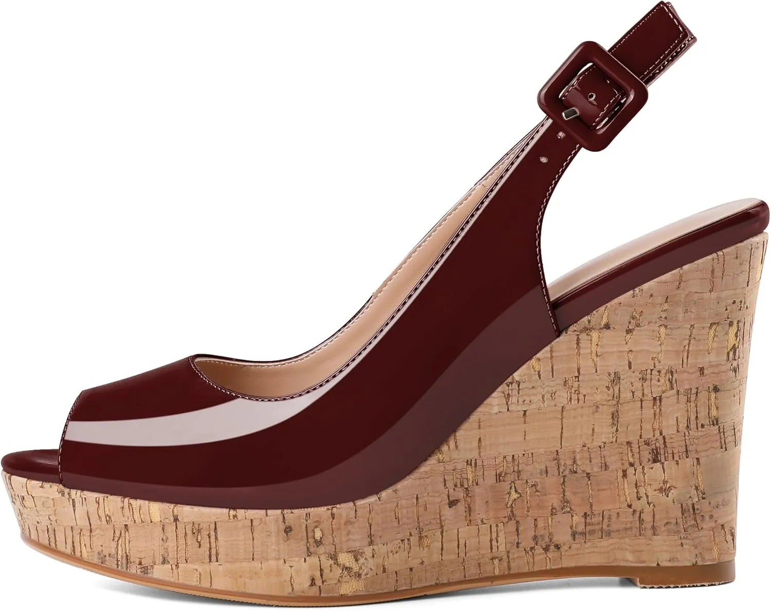 Mettesally Womens Slingback Heels High Wedge Platform Sandals Peep Round Toe 3.9 Inch Cork Sole Pumps Elegant Summer Office Dress Shoes