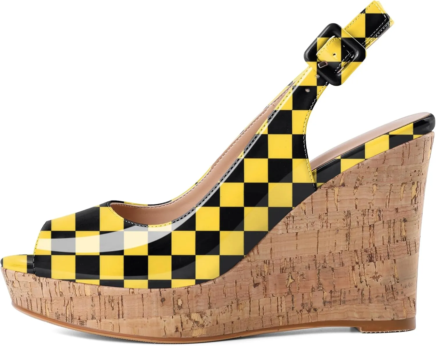 Mettesally Womens Slingback Heels High Wedge Platform Sandals Peep Round Toe 3.9 Inch Cork Sole Pumps Elegant Summer Office Dress Shoes