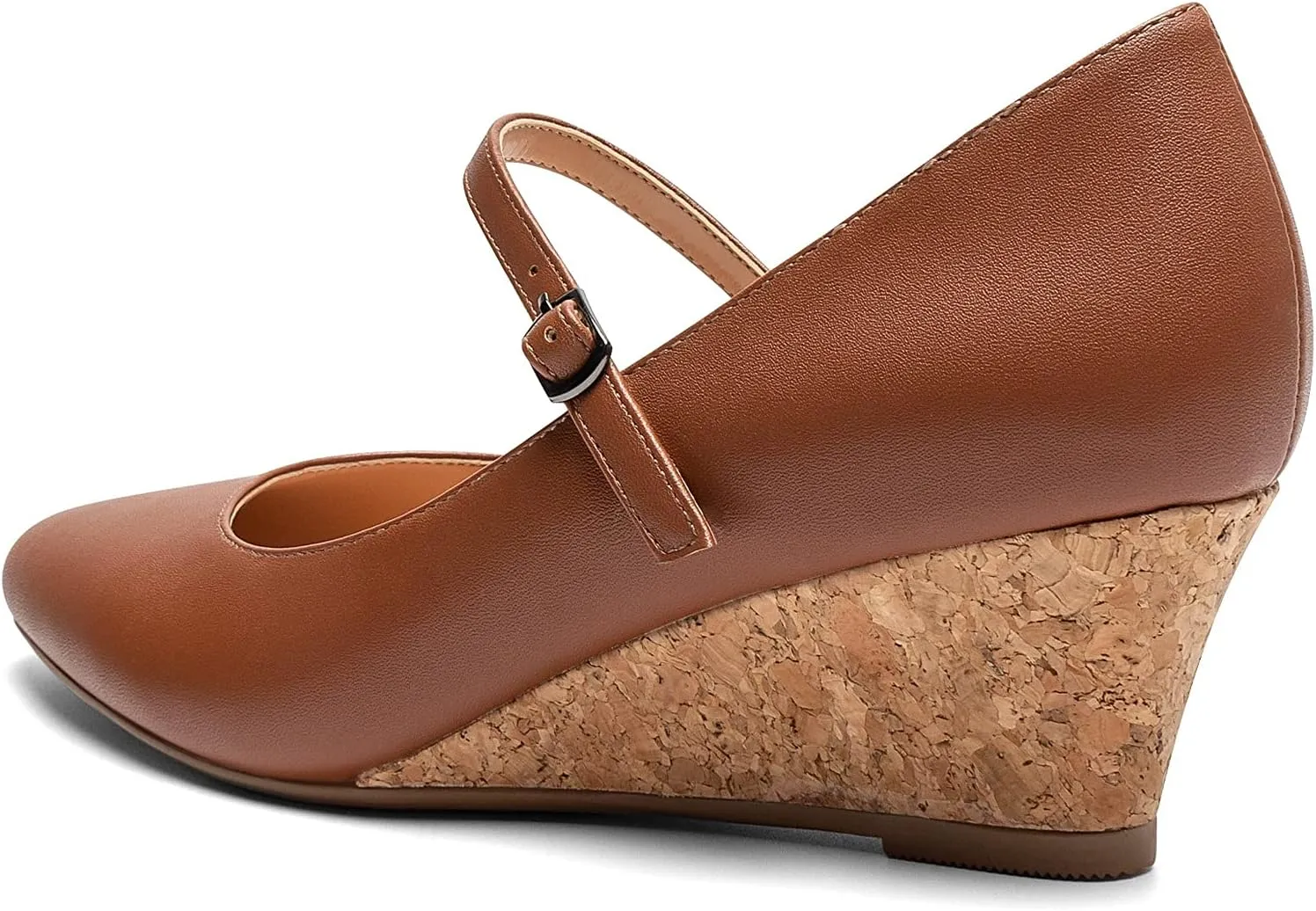 Mettesally Women's Wedge Pumps Pointed Toe Ankle Strap Mid Heel Comfortable Dress Shoes