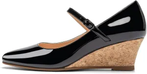 Mettesally Women's Wedge Pumps Pointed Toe Ankle Strap Mid Heel Comfortable Dress Shoes