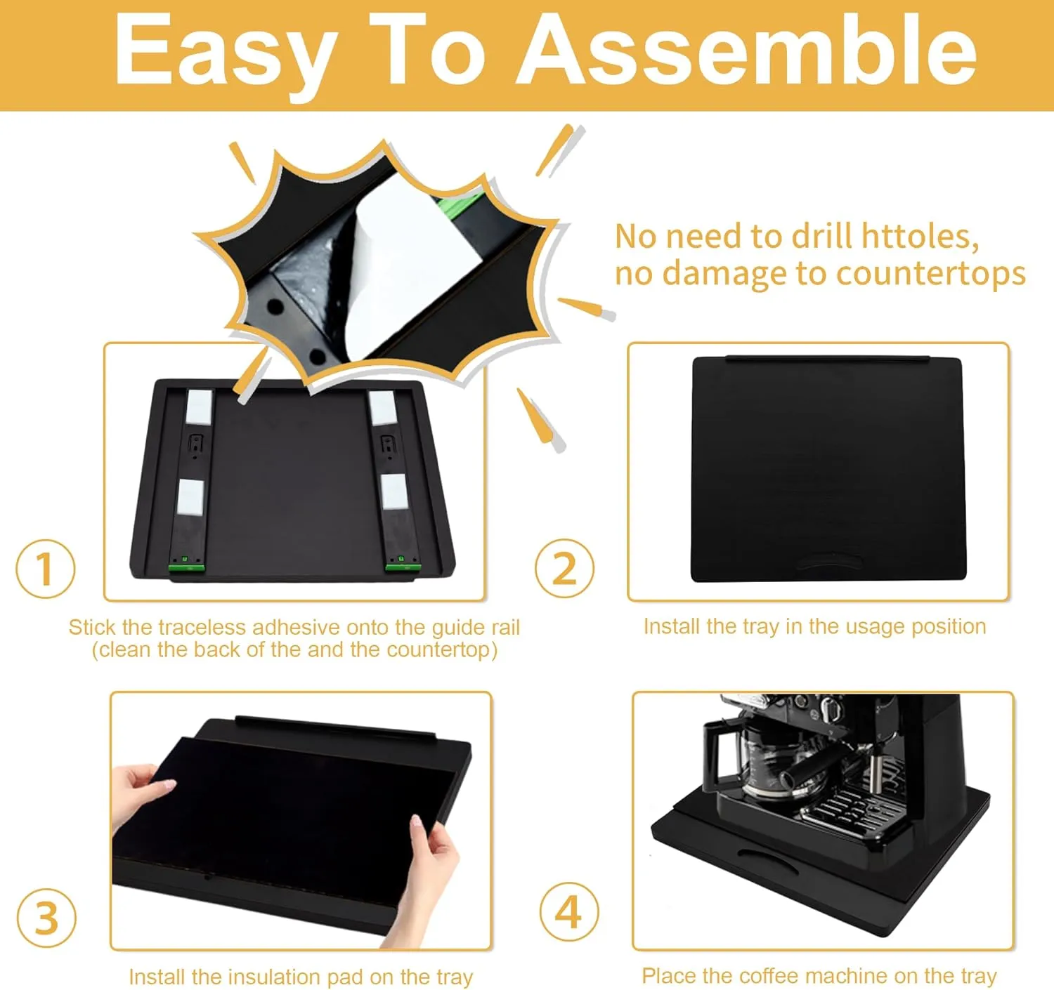 MinBoo Bamboo Appliance Slider,Sliding Tray for Coffee Maker, Kitchen Countertop Appliance Rolling Tray,Slides Easily from under the Cabinet,Wide -Black- Large (16"Wx13"D)