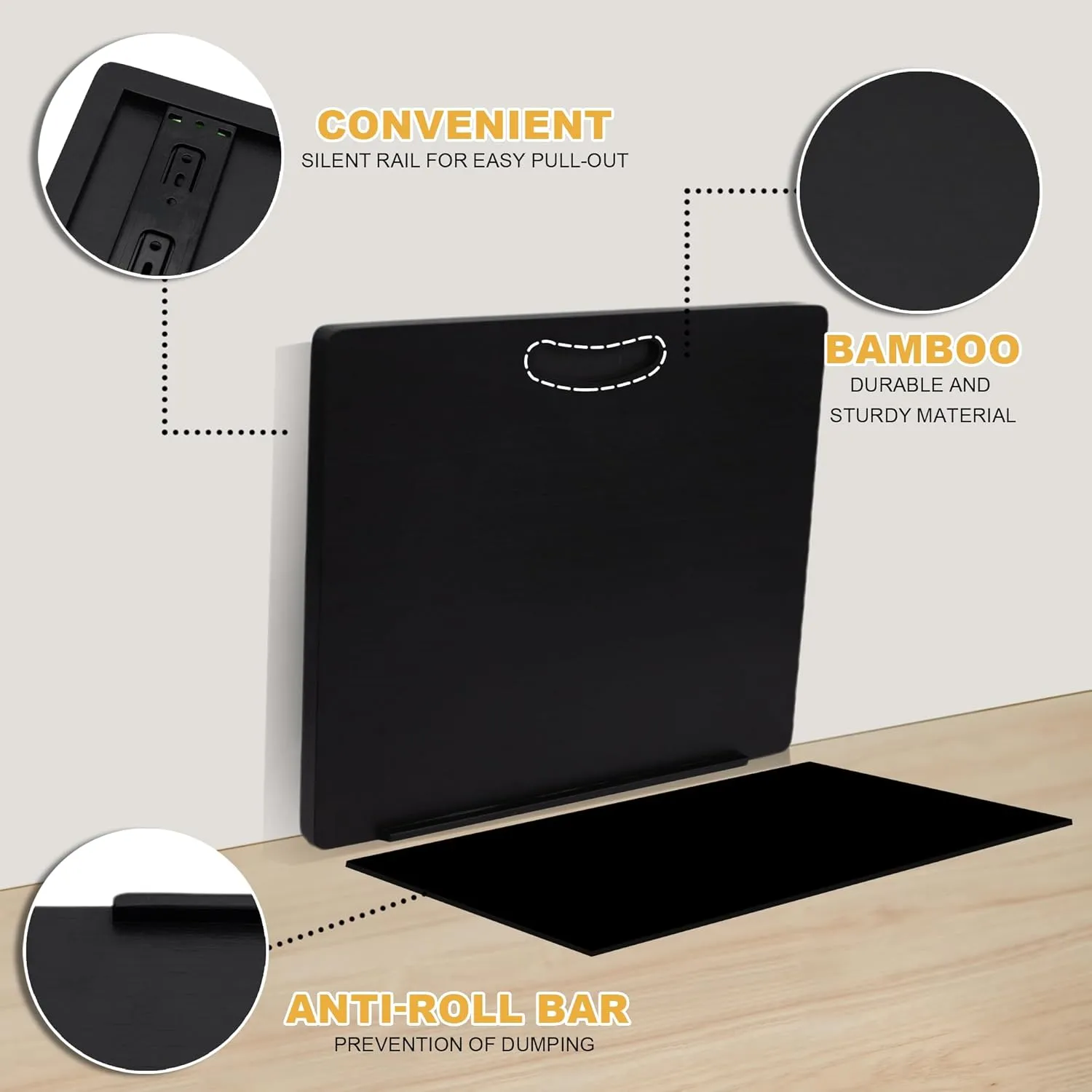 MinBoo Bamboo Appliance Slider,Sliding Tray for Coffee Maker, Kitchen Countertop Appliance Rolling Tray,Slides Easily from under the Cabinet,Wide -Black- Large (16"Wx13"D)