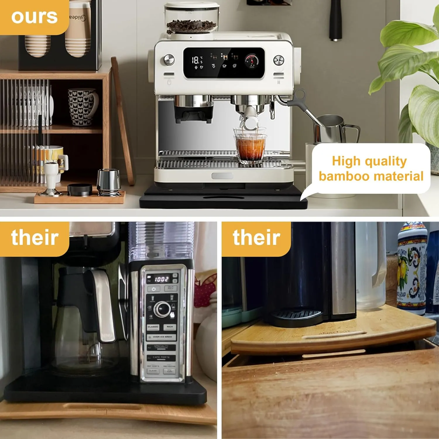 MinBoo Bamboo Appliance Slider,Sliding Tray for Coffee Maker, Kitchen Countertop Appliance Rolling Tray,Slides Easily from under the Cabinet,Wide -Black- Large (16"Wx13"D)
