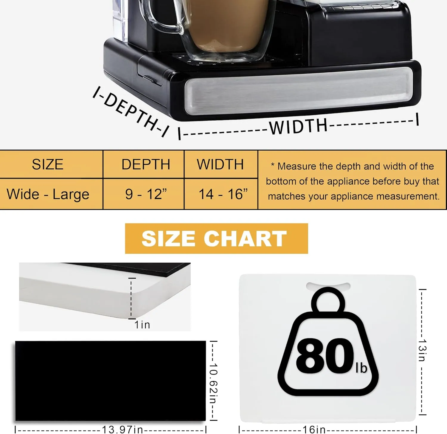 MinBoo Bamboo Appliance Slider,Sliding Tray for Coffee Maker, Kitchen Countertop Appliance Rolling Tray,Slides Easily from Under The Cabinet,Wide -White- Large (16" Wx13 D)