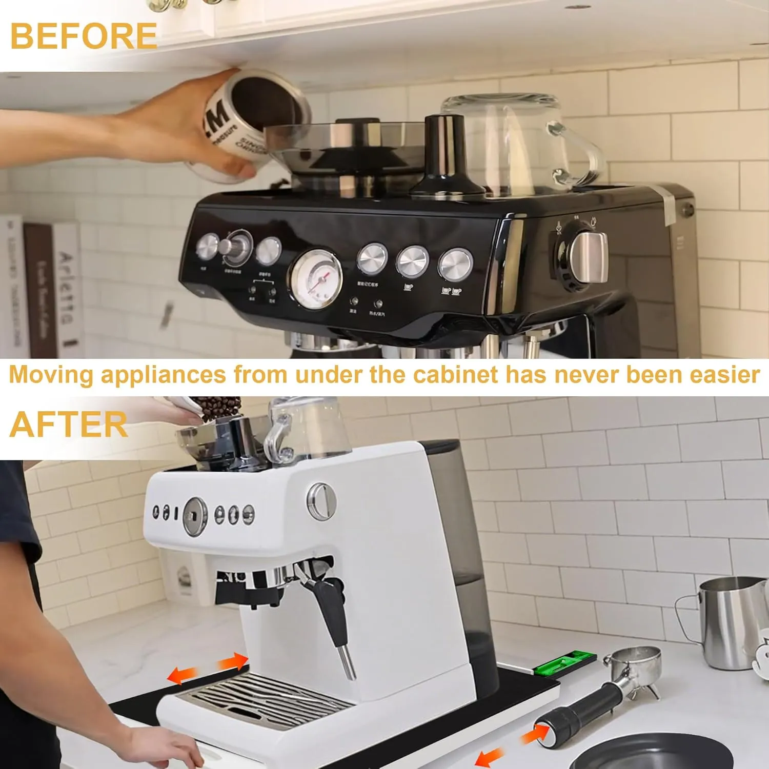 MinBoo Bamboo Appliance Slider,Sliding Tray for Coffee Maker, Kitchen Countertop Appliance Rolling Tray,Slides Easily from Under The Cabinet,Wide -White- Large (16" Wx13 D)