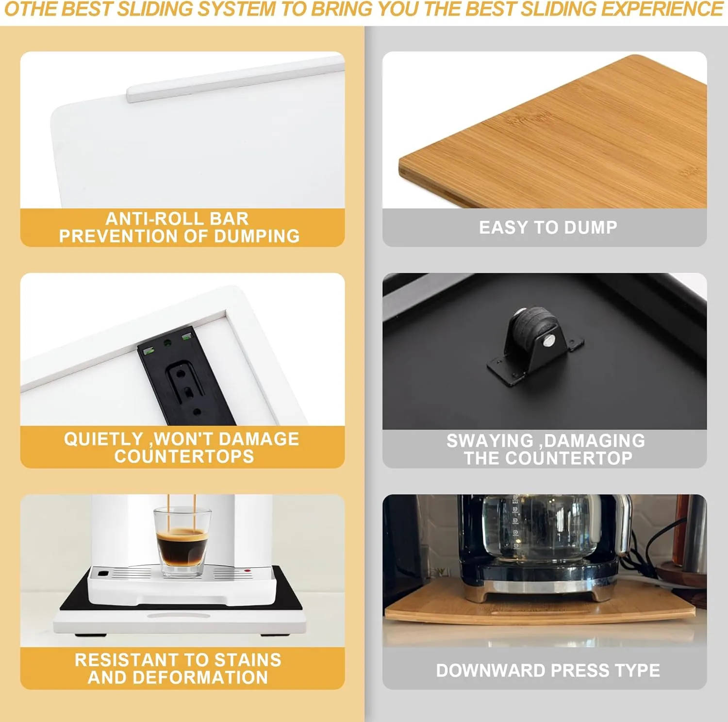MinBoo Bamboo Appliance Slider,Sliding Tray for Coffee Maker, Kitchen Countertop Appliance Rolling Tray,Slides Easily from Under The Cabinet,Wide -White- Large (16" Wx13 D)