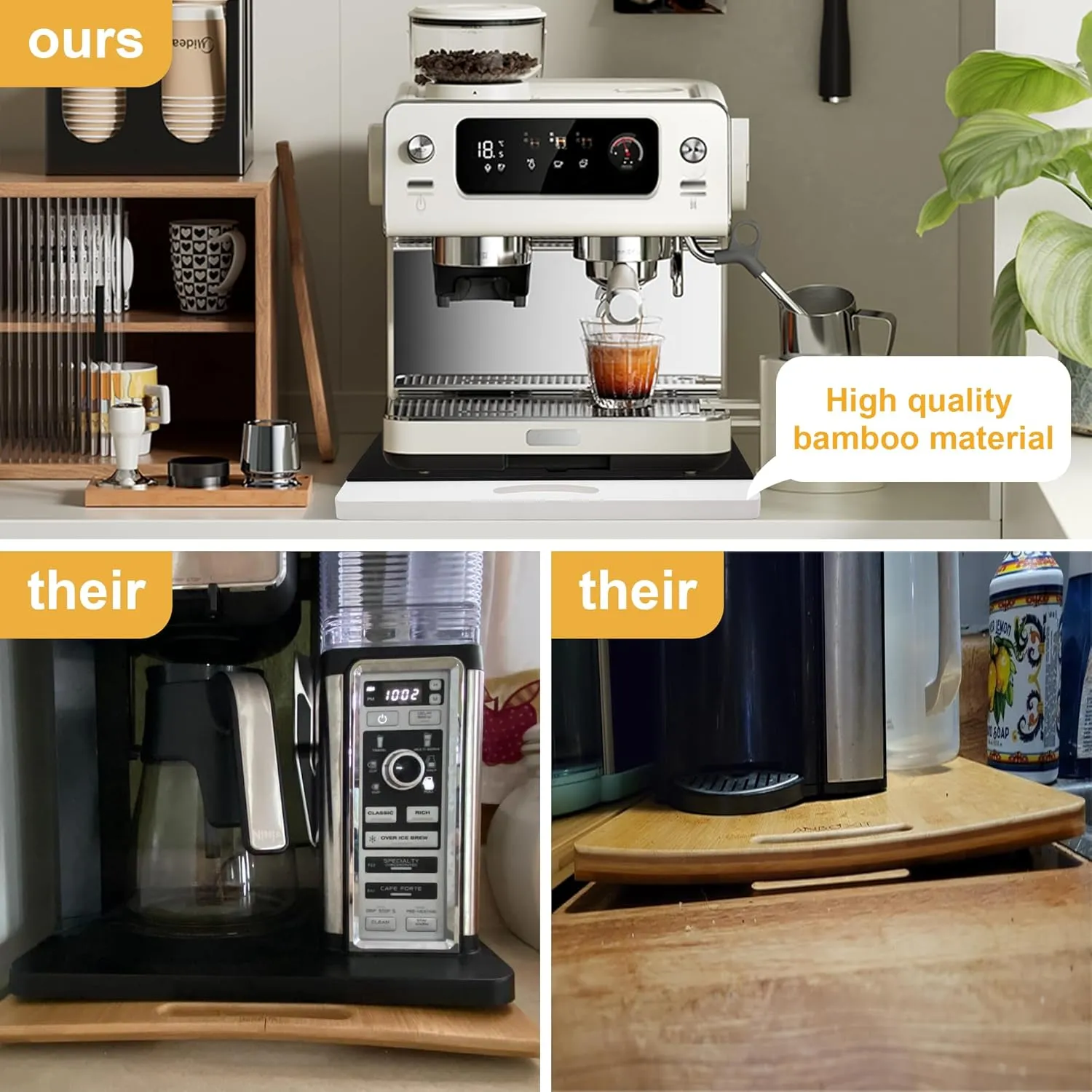 MinBoo Bamboo Appliance Slider,Sliding Tray for Coffee Maker, Kitchen Countertop Appliance Rolling Tray,Slides Easily from Under The Cabinet,Wide -White- Large (16" Wx13 D)