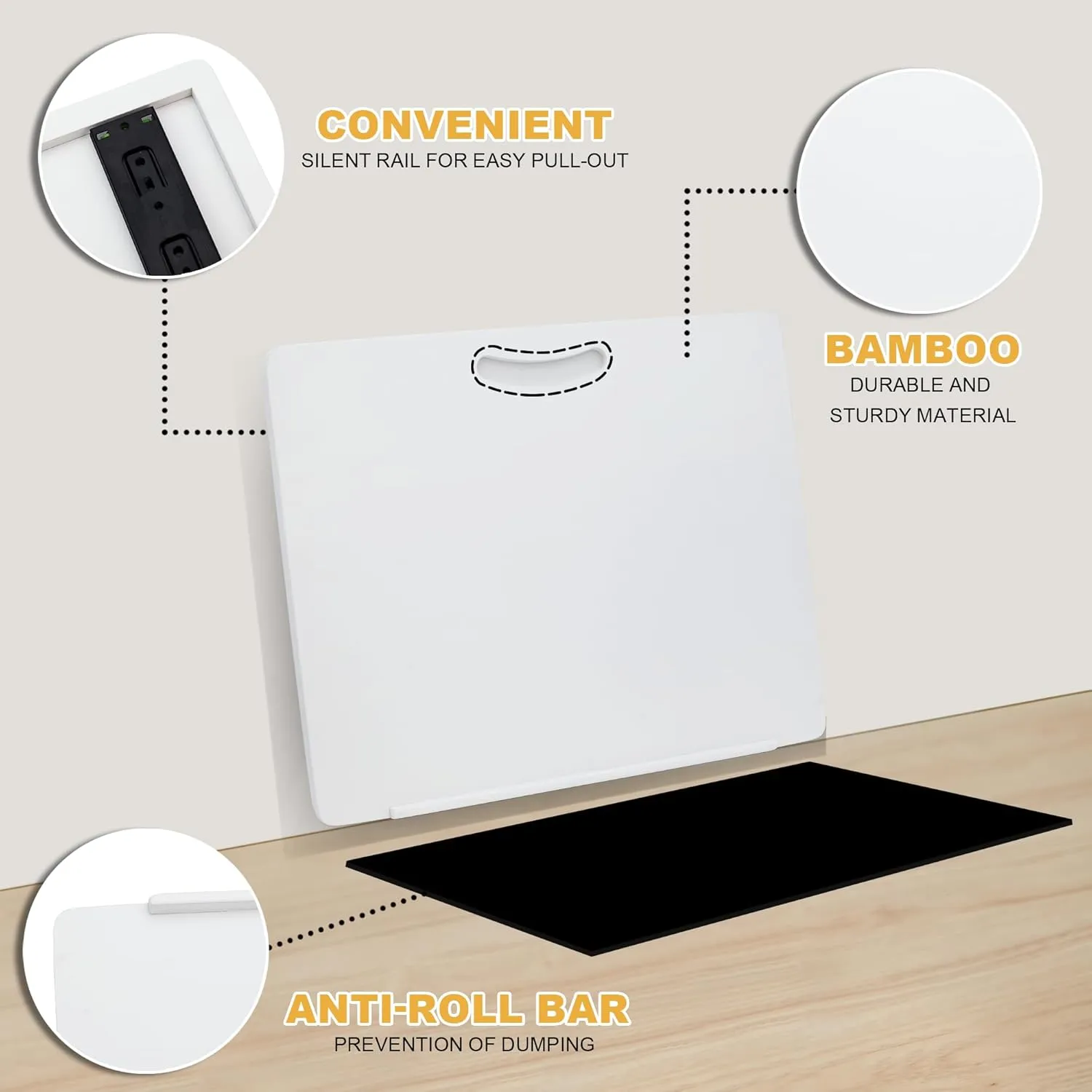 MinBoo Bamboo Appliance Slider,Sliding Tray for Coffee Maker, Kitchen Countertop Appliance Rolling Tray,Slides Easily from Under The Cabinet,Wide -White- Large (16" Wx13 D)