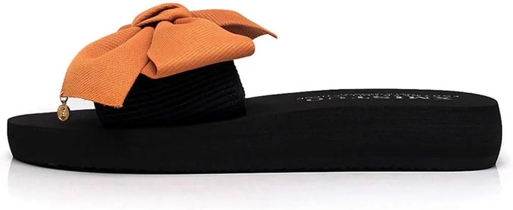 MIOKE Women's Bowtie Wedge Slide Sandals Fashion High Heel Platform Comfort Anti-Slip Summer Beach Sandal