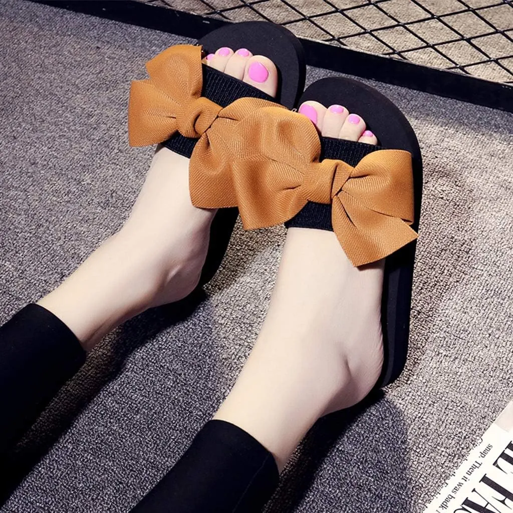 MIOKE Women's Bowtie Wedge Slide Sandals Fashion High Heel Platform Comfort Anti-Slip Summer Beach Sandal