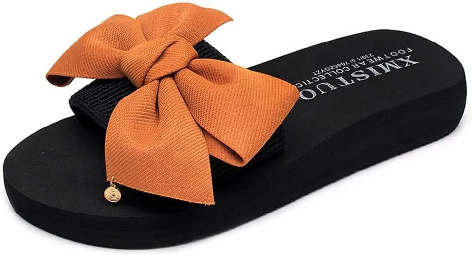 MIOKE Women's Bowtie Wedge Slide Sandals Fashion High Heel Platform Comfort Anti-Slip Summer Beach Sandal