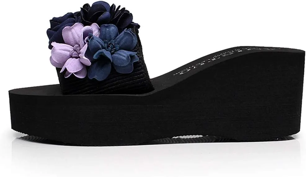 MIOKE Women's Flowers Wedge Slide Sandals Bohemia Fashion Platform Anti-Slip Comfort Summer Beach Sandals