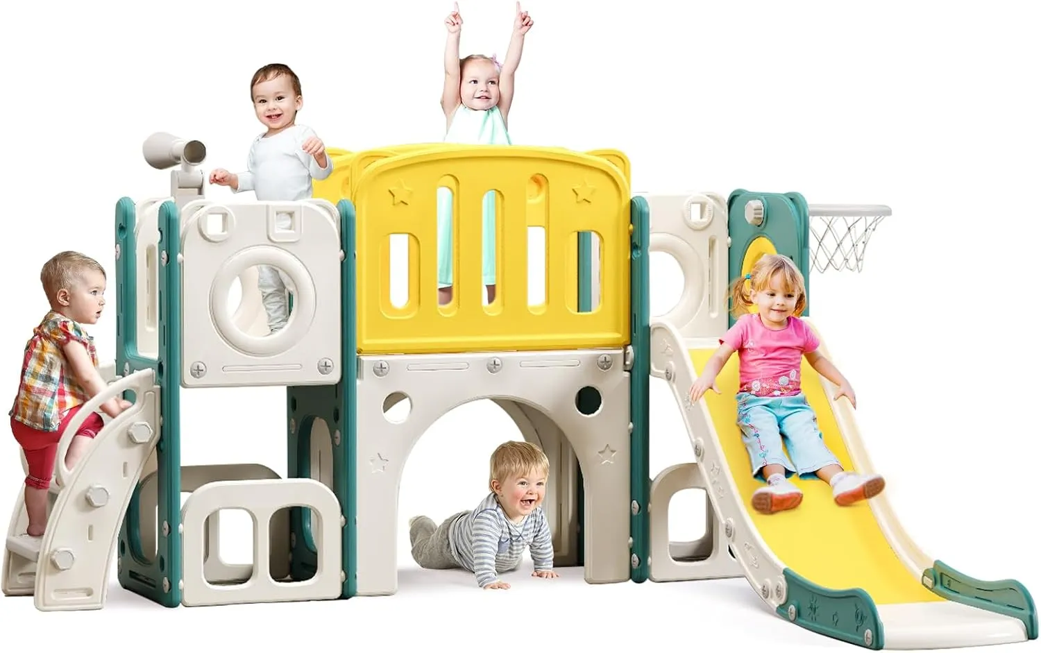 MOCUTEEN 8 in 1 Toddler Slide Set, Kids Slide for Toddler Climber Slide PlaySet with Basketball Hoop and Ball,Outdoor Indoor Playground for Toddlers Upgraded