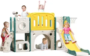 MOCUTEEN 8 in 1 Toddler Slide Set, Kids Slide for Toddler Climber Slide PlaySet with Basketball Hoop and Ball,Outdoor Indoor Playground for Toddlers Upgraded