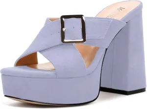 MODENCOCO Women's Platform Heels Wedge Sandals Open Toe Slip on Heels High Chunky Block Sandals Dressy Pumps Shoes