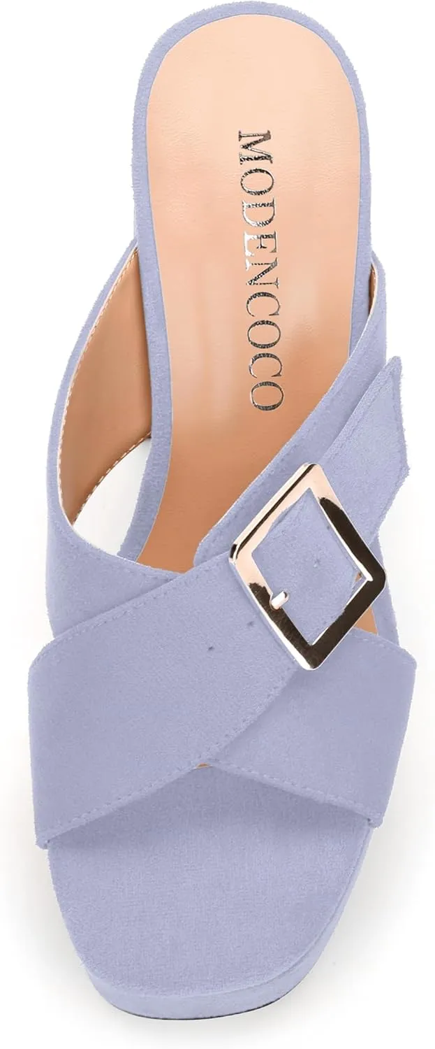 MODENCOCO Women's Platform Heels Wedge Sandals Open Toe Slip on Heels High Chunky Block Sandals Dressy Pumps Shoes