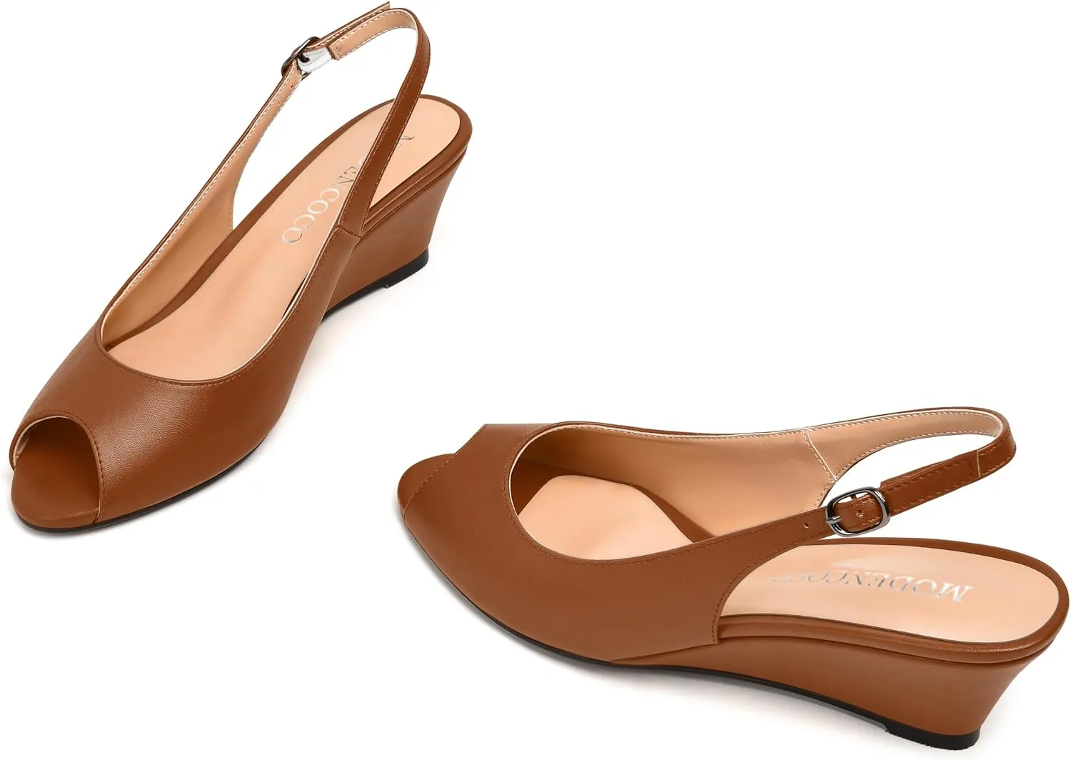 MODENCOCO Womens Slingback Comfortable Buckle Bridal Matte Dress Peep Toe Wedge Low Heel Pumps Shoes 2 Inch