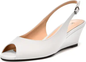 MODENCOCO Womens Slingback Comfortable Buckle Bridal Matte Dress Peep Toe Wedge Low Heel Pumps Shoes 2 Inch