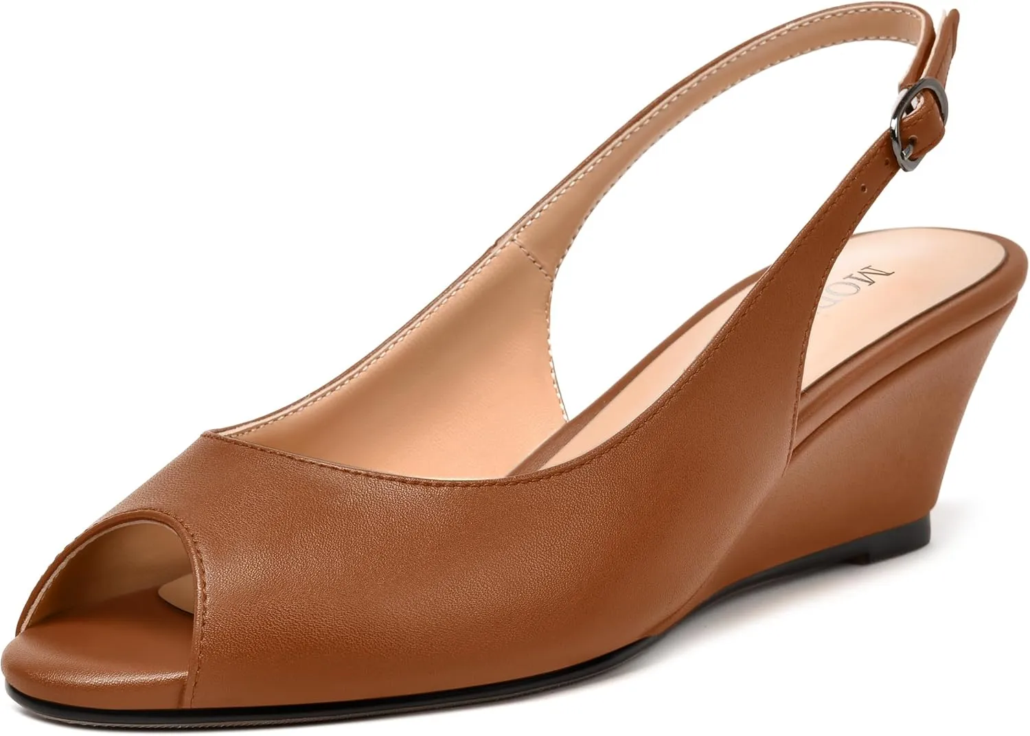 MODENCOCO Womens Slingback Comfortable Buckle Bridal Matte Dress Peep Toe Wedge Low Heel Pumps Shoes 2 Inch