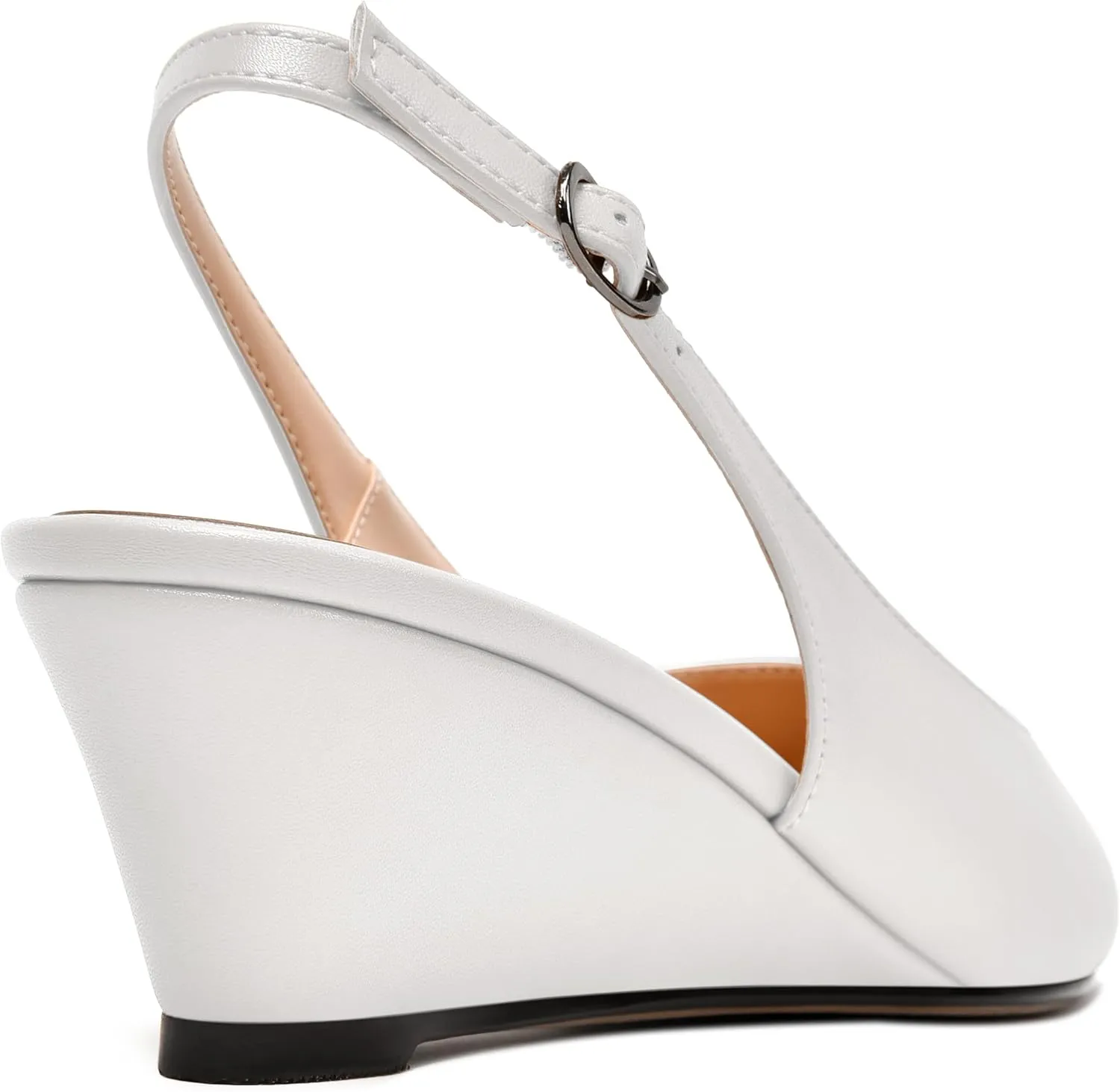 MODENCOCO Womens Slingback Comfortable Buckle Bridal Matte Dress Peep Toe Wedge Low Heel Pumps Shoes 2 Inch