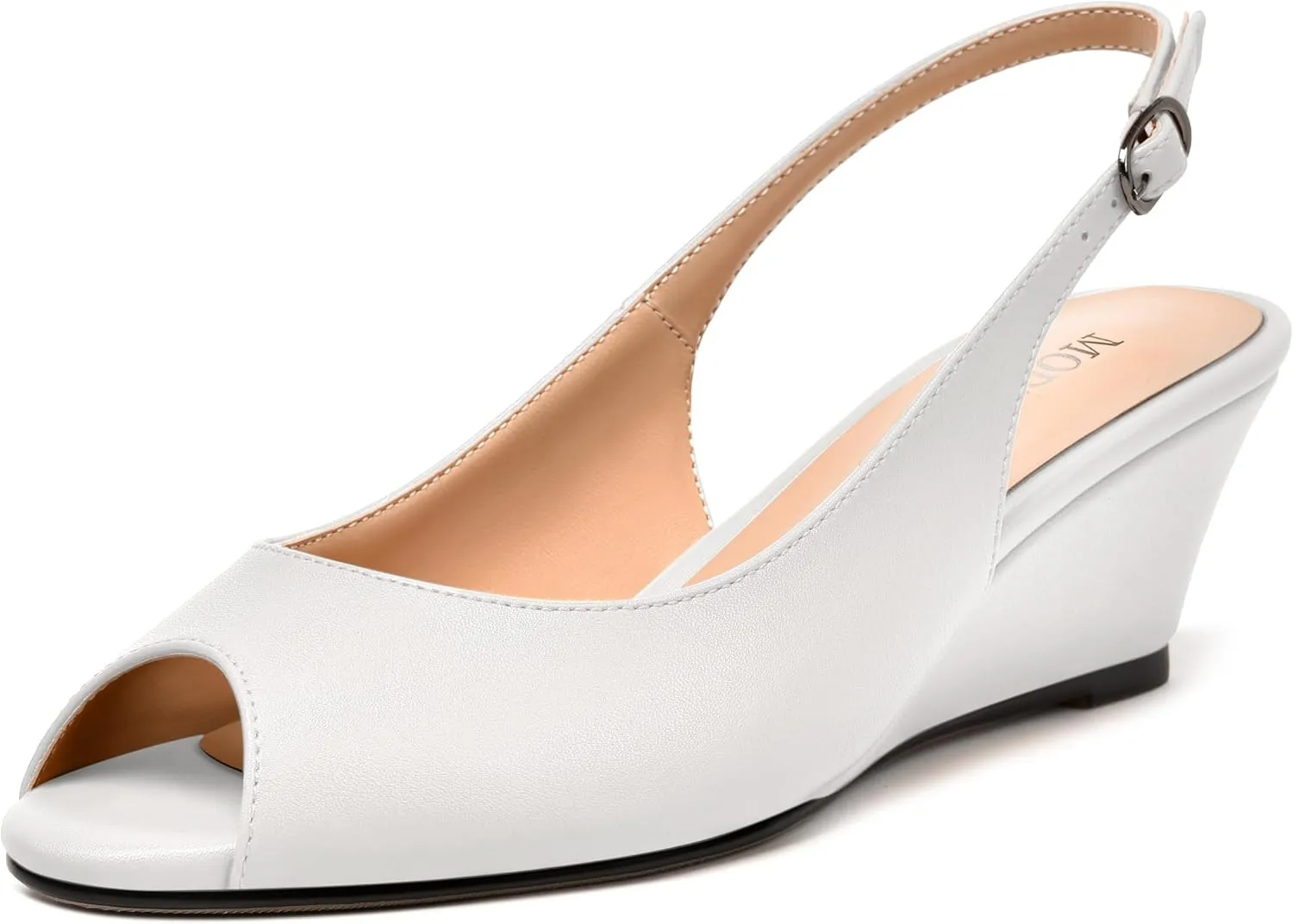 MODENCOCO Womens Slingback Comfortable Buckle Bridal Matte Dress Peep Toe Wedge Low Heel Pumps Shoes 2 Inch