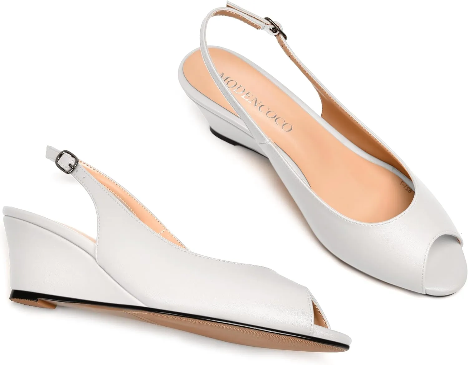MODENCOCO Womens Slingback Comfortable Buckle Bridal Matte Dress Peep Toe Wedge Low Heel Pumps Shoes 2 Inch