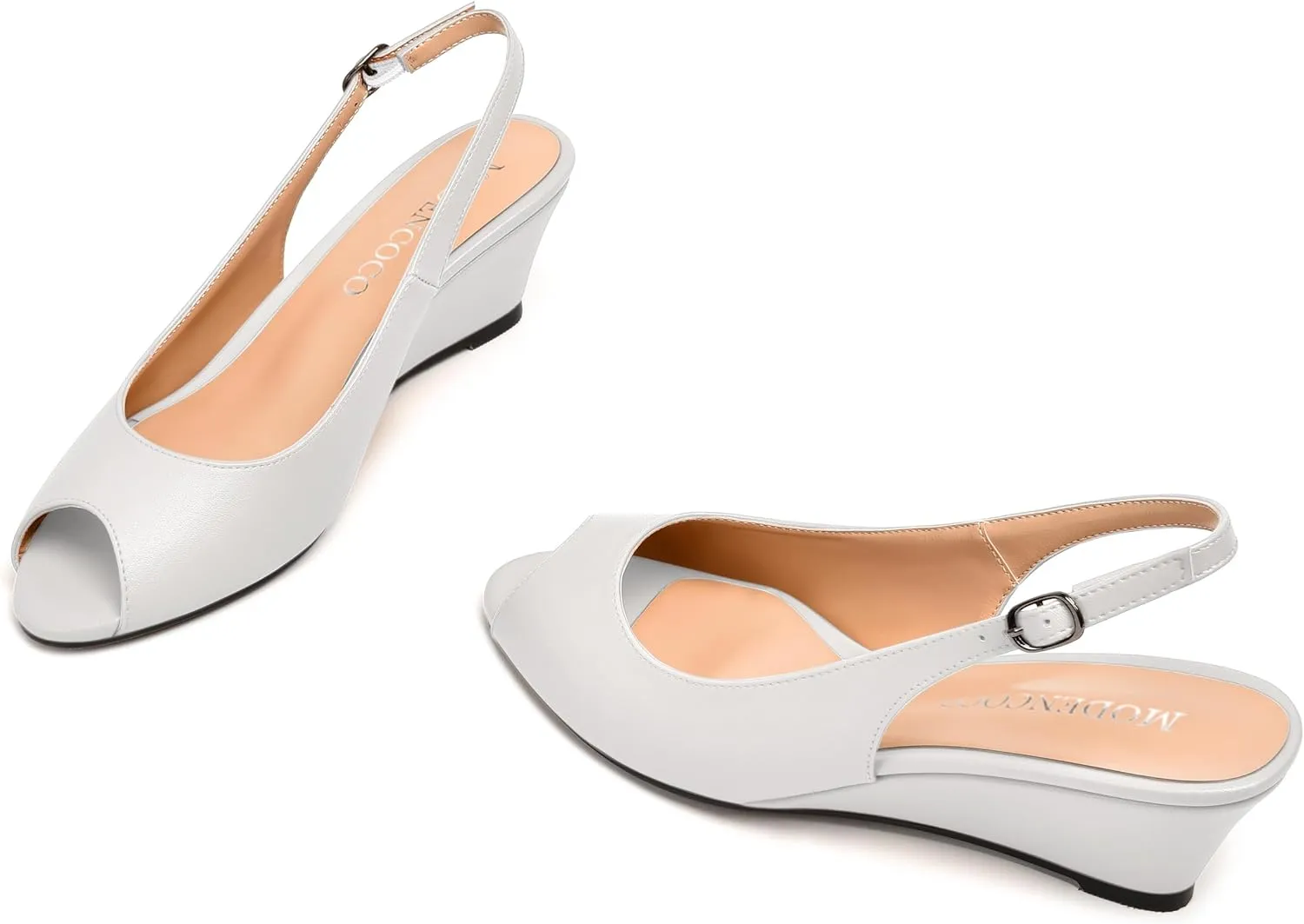 MODENCOCO Womens Slingback Comfortable Buckle Bridal Matte Dress Peep Toe Wedge Low Heel Pumps Shoes 2 Inch