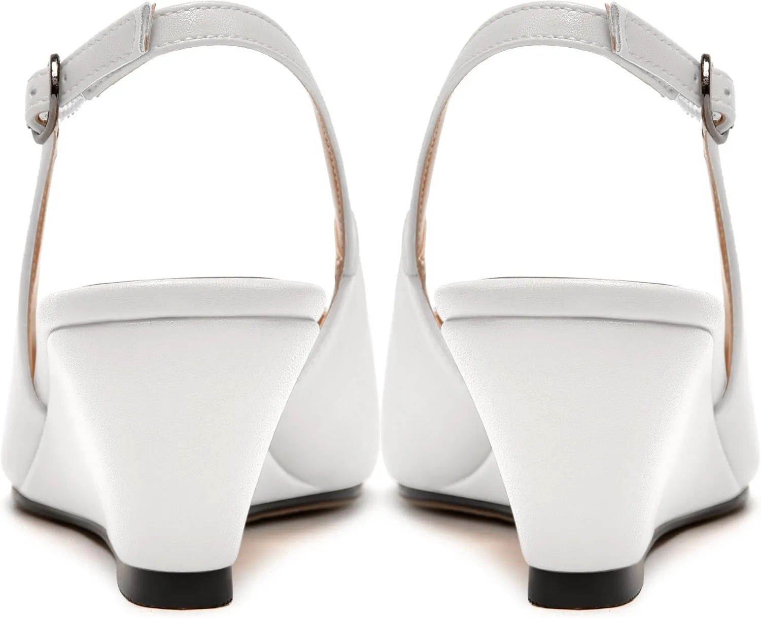 MODENCOCO Womens Slingback Comfortable Buckle Bridal Matte Dress Peep Toe Wedge Low Heel Pumps Shoes 2 Inch