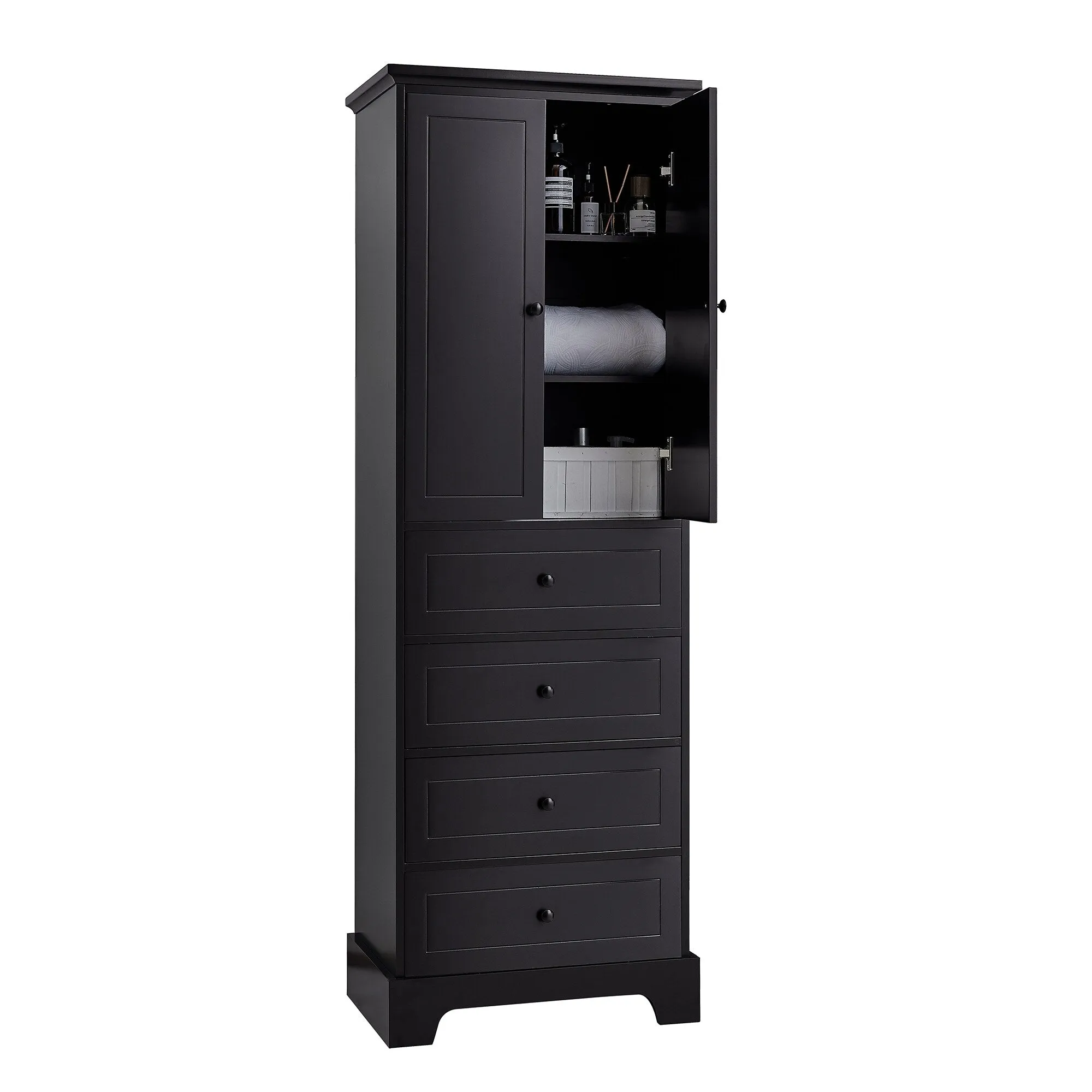 Modern Multifunctional Storage Cabinet, Freestanding Cabinet with 4 Drawers Adjustable Shelf for Bathroom and Office