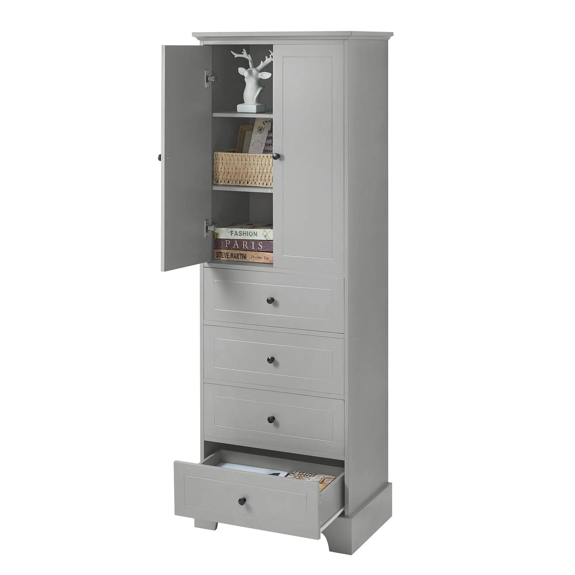 Modern Multifunctional Storage Cabinet, Freestanding Cabinet with 4 Drawers Adjustable Shelf for Bathroom and Office