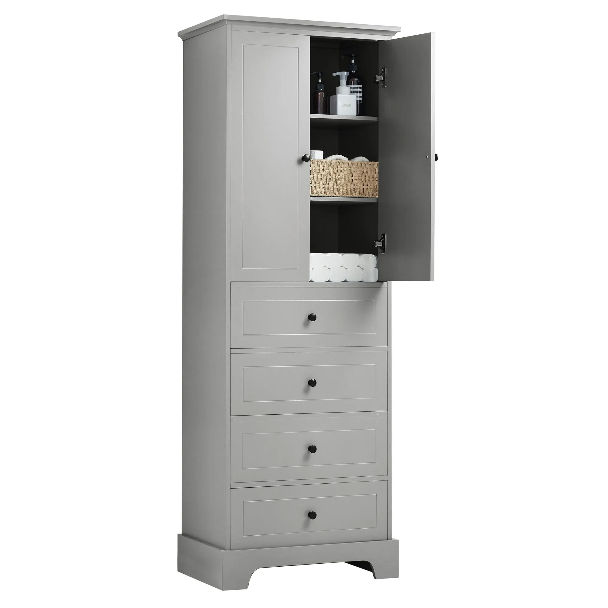 Modern Multifunctional Storage Cabinet, Freestanding Cabinet with 4 Drawers Adjustable Shelf for Bathroom and Office