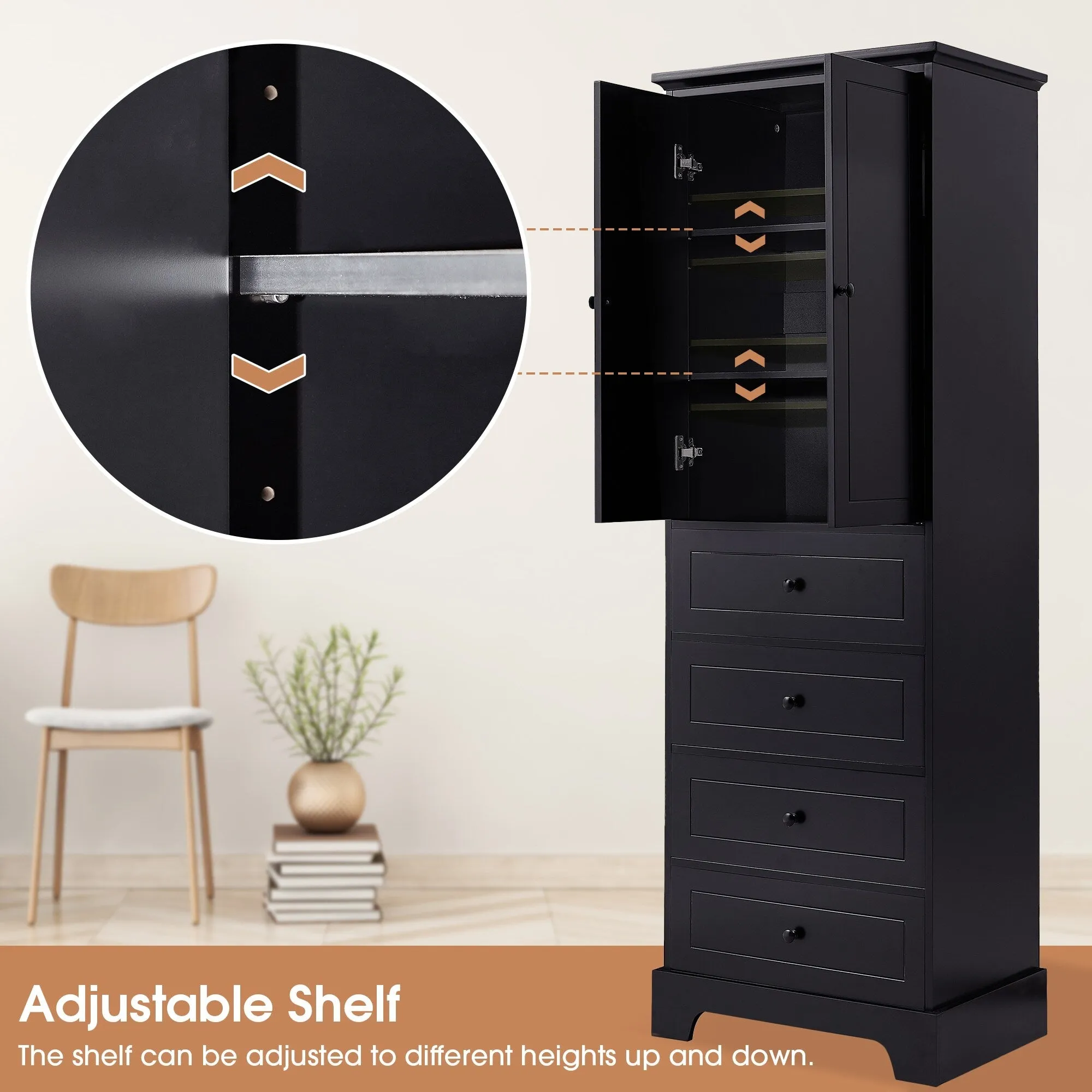 Modern Multifunctional Storage Cabinet, Freestanding Cabinet with 4 Drawers Adjustable Shelf for Bathroom and Office