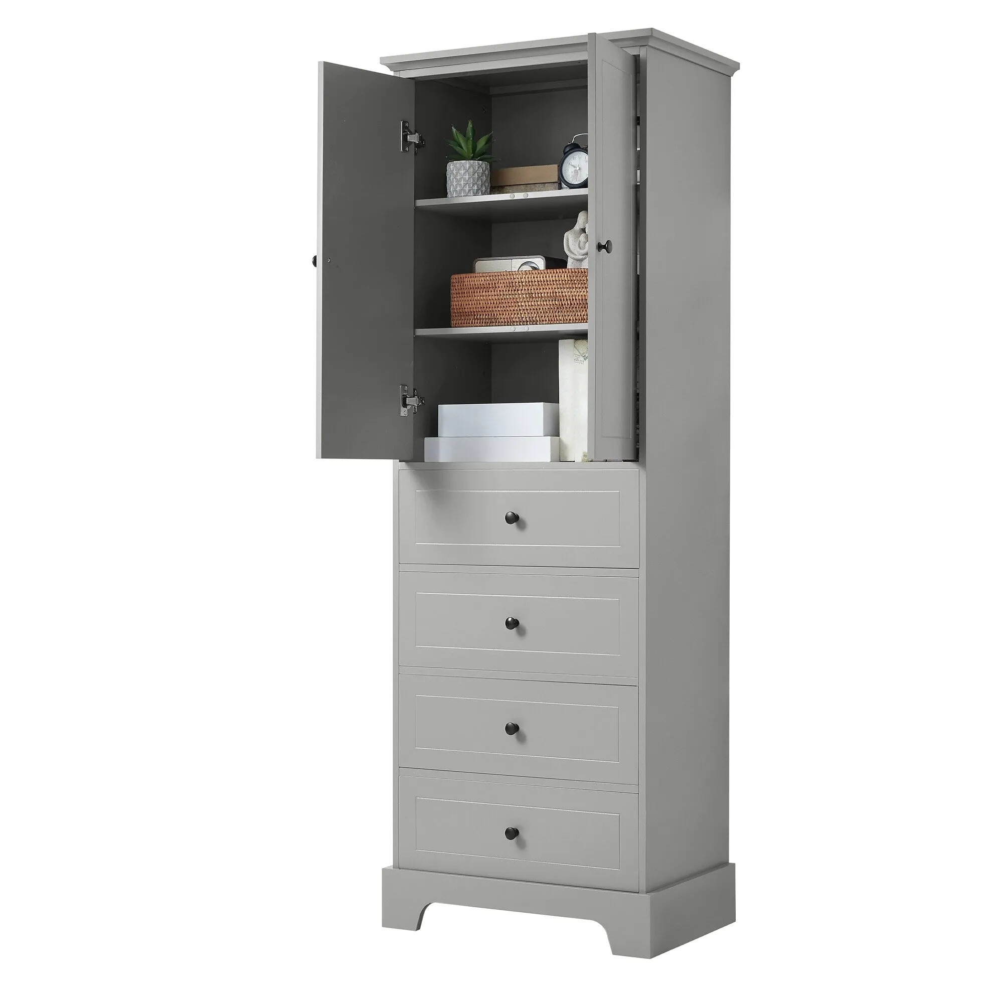 Modern Multifunctional Storage Cabinet, Freestanding Cabinet with 4 Drawers Adjustable Shelf for Bathroom and Office