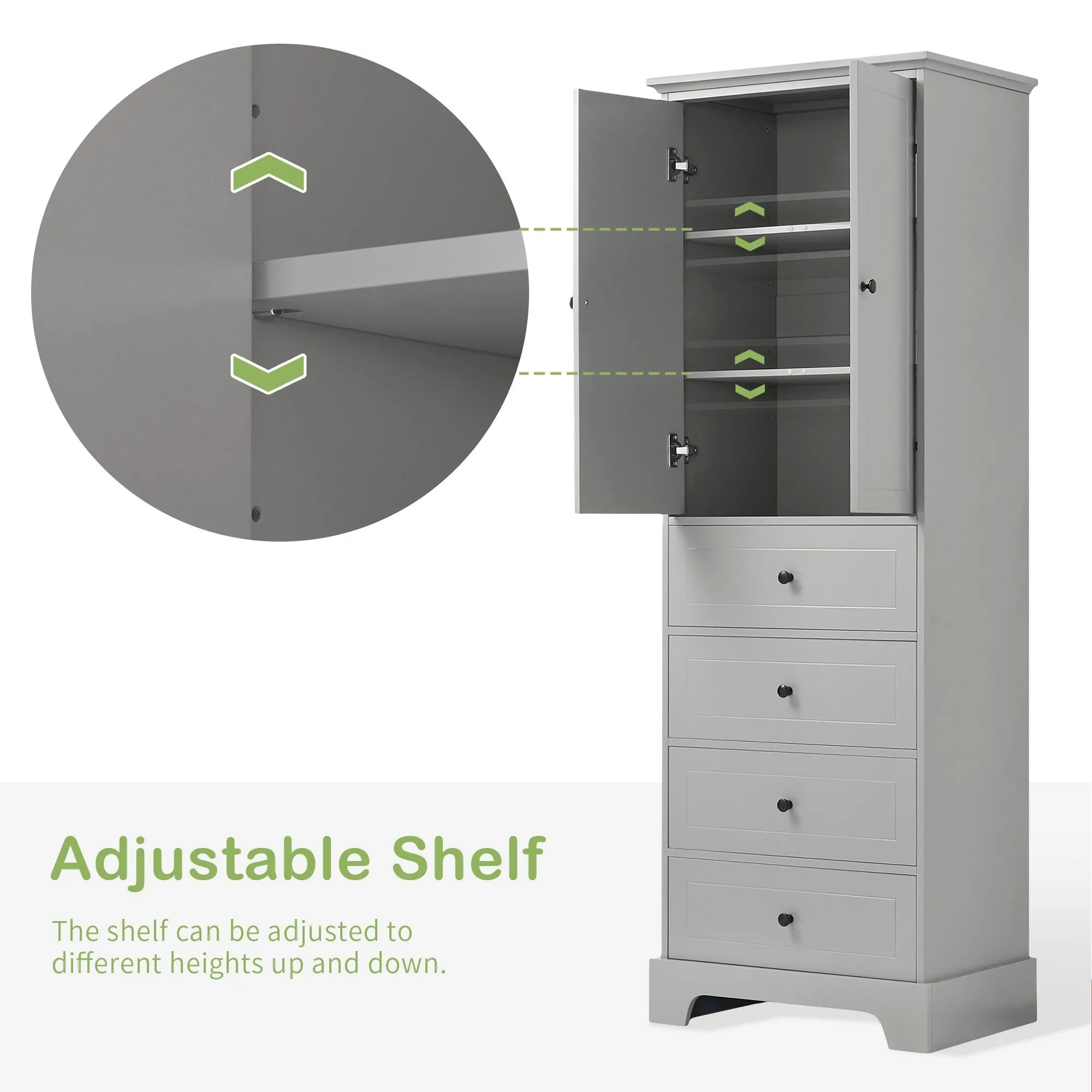 Modern Multifunctional Storage Cabinet, Freestanding Cabinet with 4 Drawers Adjustable Shelf for Bathroom and Office