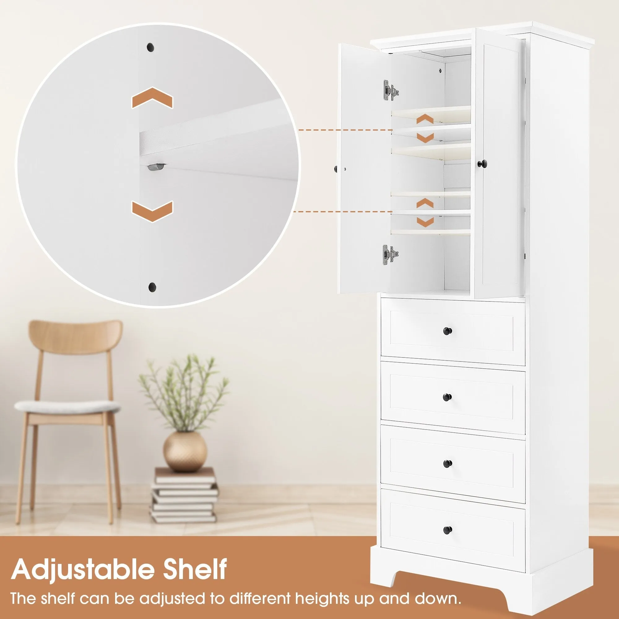 Modern Multifunctional Storage Cabinet, Freestanding Cabinet with 4 Drawers Adjustable Shelf for Bathroom and Office