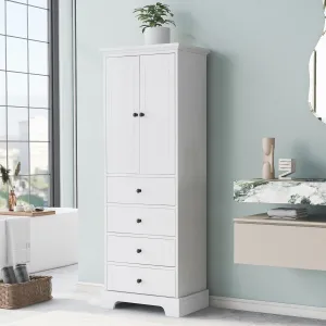 Modern Multifunctional Storage Cabinet, Freestanding Cabinet with 4 Drawers Adjustable Shelf for Bathroom and Office
